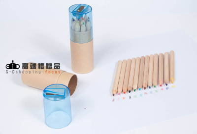 桶裝12色木頭廣告鉛筆+削筆器