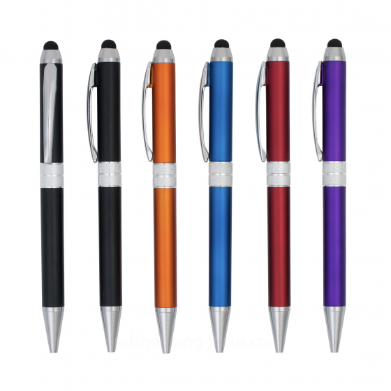 六支彩色觸控兩用筆垂直排列展示頂端觸控功能與筆身配色。