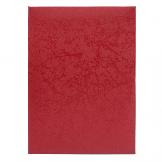 紅色紋理證書夾封面視圖。鮮明的紅色搭配精緻的壓紋細節，適合用於喜慶、頒獎典禮或傑出貢獻獎項。